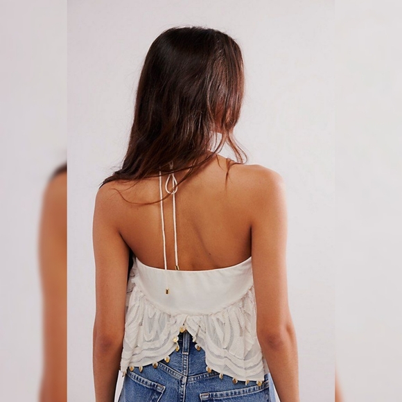 Free People Xandra Top in Ivory Strapless Beaded with Sequin Trim Women's Medium - Picture 2 of 13